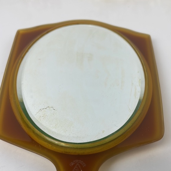 Vanity Mirror 13” Long Yellow Cream Black Celluloid Art Deco - Picture 4 of 10